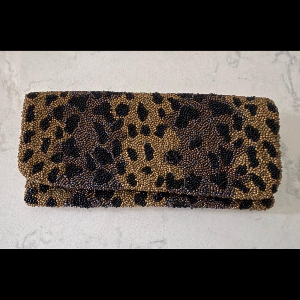Moyna Handmade Beaded Leopard Print Evening Clutch — Black & Brown